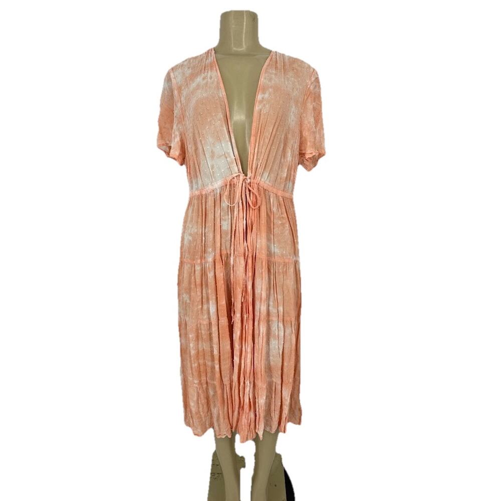 Torrid Clip Dot Tie Dye Kimono Women Plus Size 1X Tie Waist 12-34